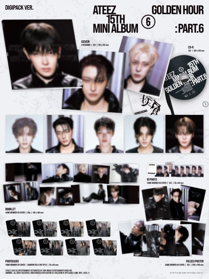 ATEEZ 15TH MINI ALBUM [GOLDEN HOUR : Part.6] (DIGIPACK VER.) + TOKTOQ Gift - obrazek 3